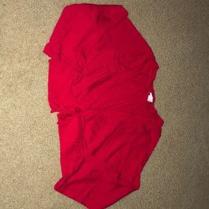 Red cardigan buttons 3/4 length sleeve